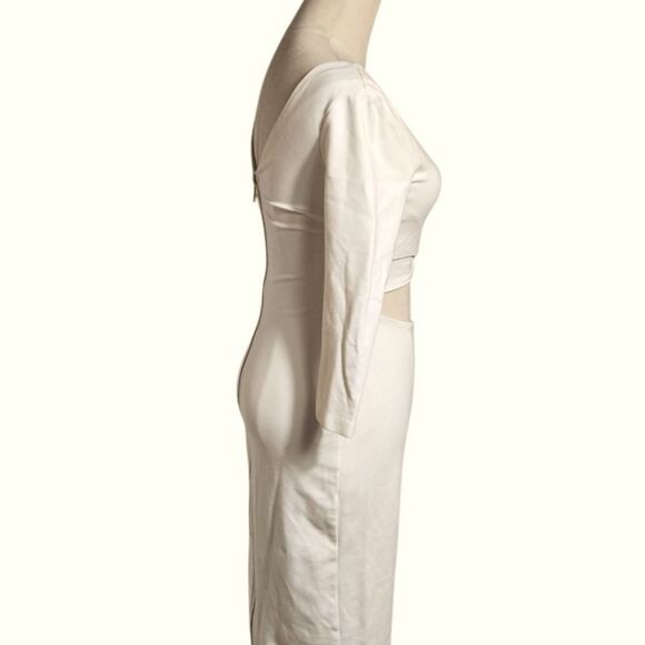 Bebe White Cream Cur Out Stretch Dress 3/4 Sleeve - Picture 3 of 6